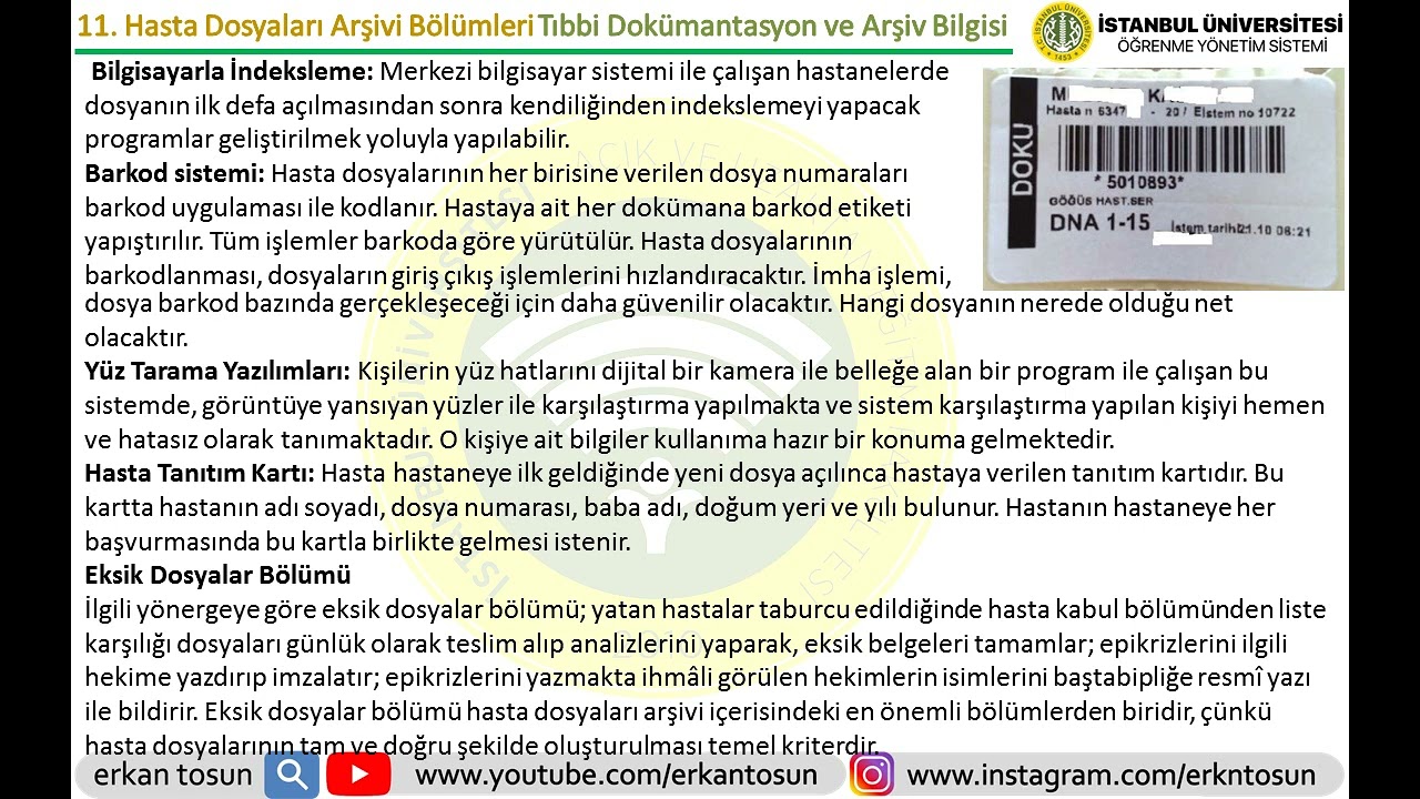 Hasta Dosyaları Arşivi Bölümleri - Tıbbi Dokümantasyon ve Arşiv Bilgisi Bölüm 11