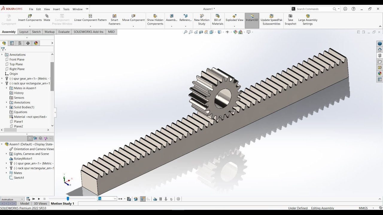 Rack and Pinion Animation | Solidworks 2022