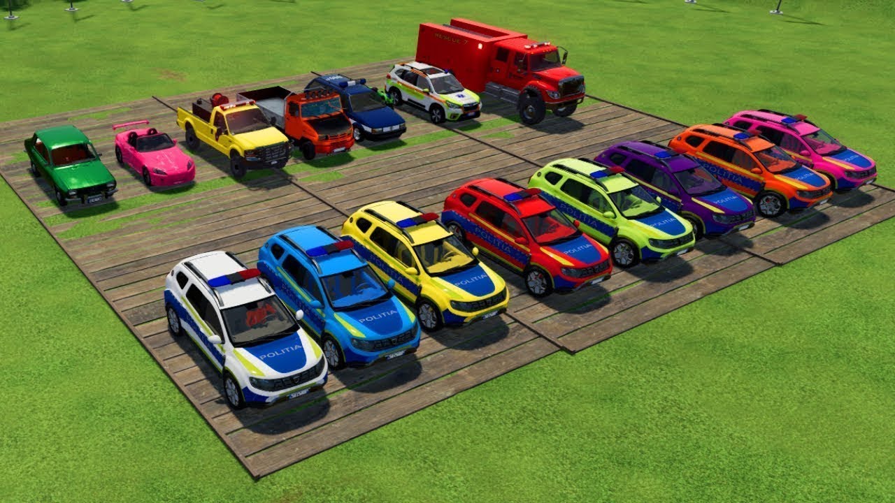 TRANSPORTING ALL POLICE CARS & AMBULANCE EMERGENCY VEHICLES WITH MAN TRUCKS! Farming Simulator EP234