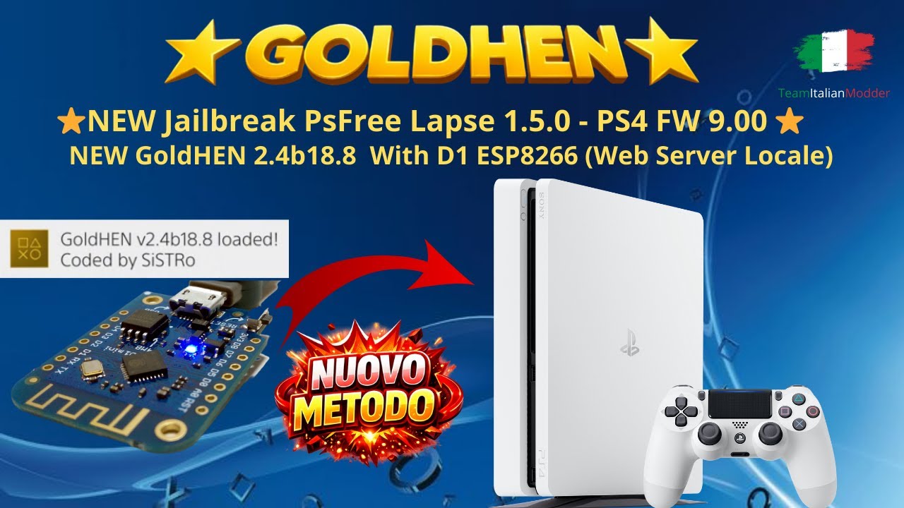 🆕 NUOVO Jailbreak PS4 9.00 OFFLINE - GoldHEN 2.4b18.8 Con D1 ESP8266