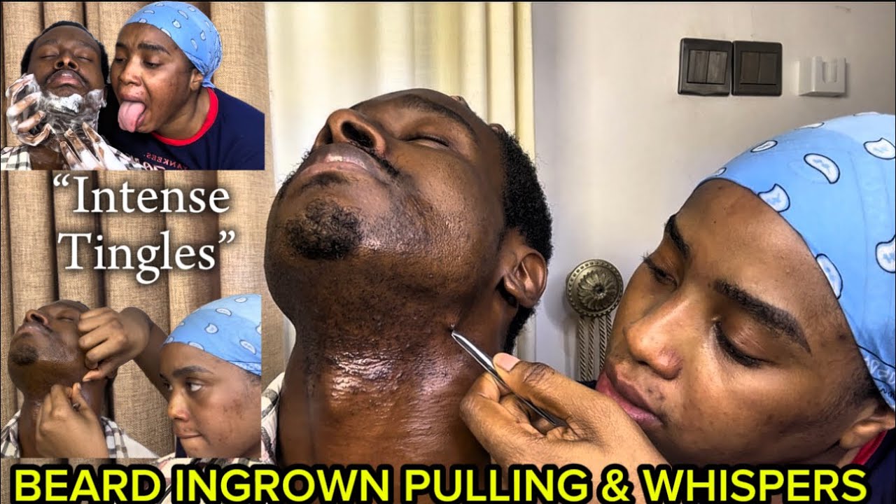 ASMR Satisfying Beard Nitpicking,Neck Massage,Whispers,Ingrown  hair pull out,Intense foam tingles 