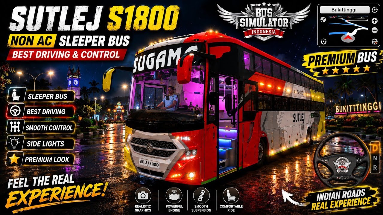 🚌 Sutlej S1800 Non AC Sleeper Bus | Best Driving & Smooth Control | BUSSID Indian Sleeper Bus 