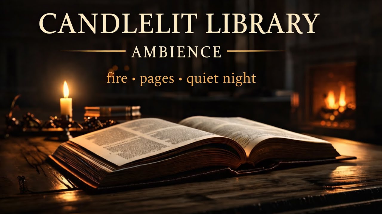 Candlelit Library Ambience 📚 | Fireplace, Quiet Pages, Dark Academia Study (3 Hours)