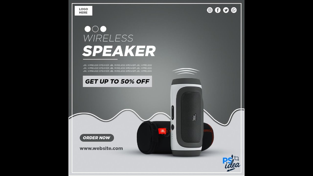 Wireless Speaker | Social Media Banners | Photoshop Tutorials