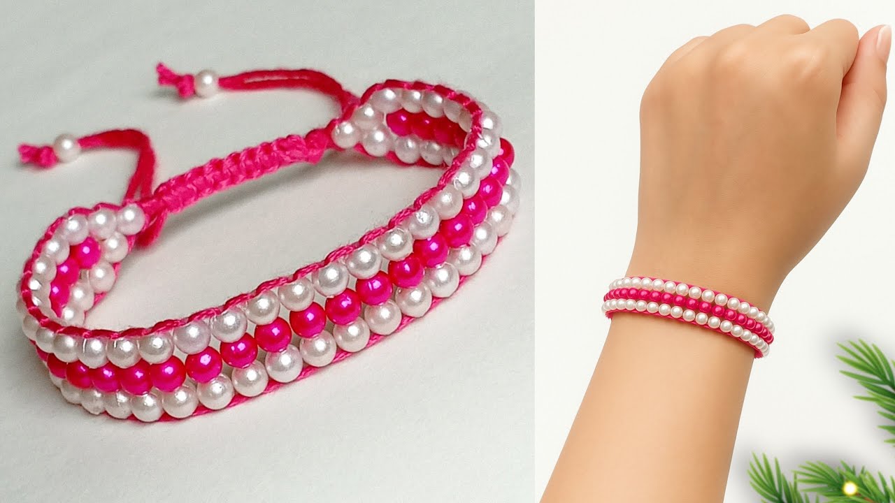 How to make bracelet with beads and thread || easy bracelet making at home || woolen bracelet making