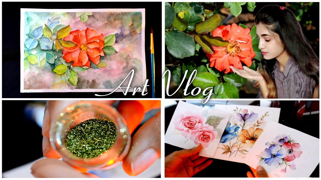 Enjoy Roses Watercolor Painting & Art Vlog | Paint 3 Different Flower In Watercolor