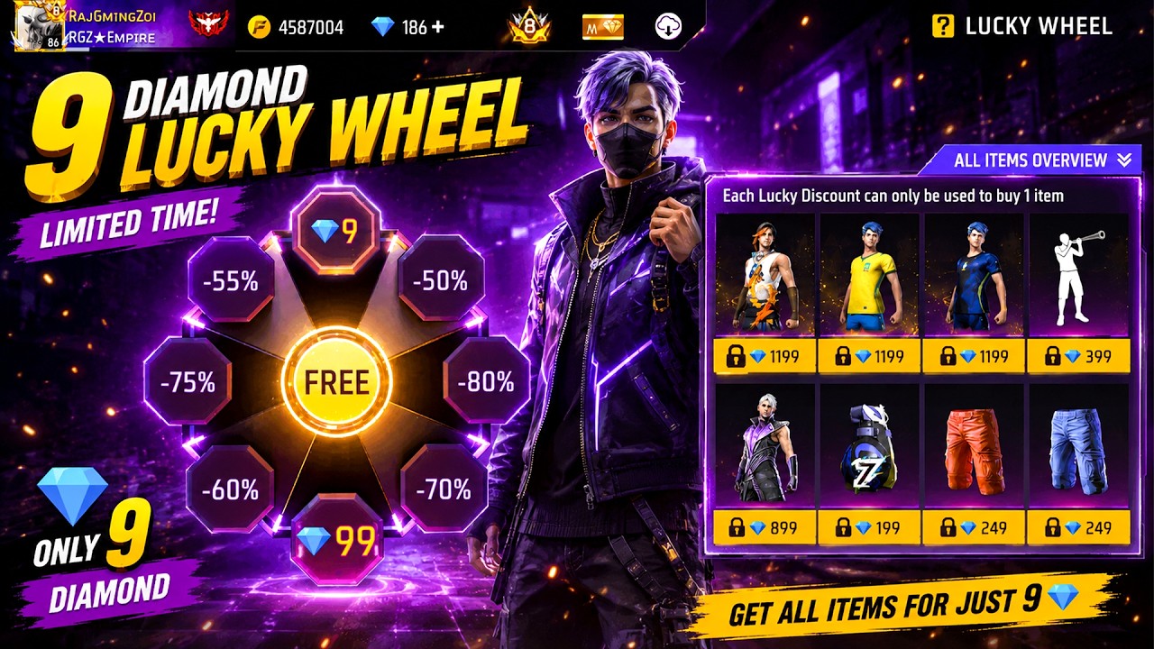 9 Diamond Lucky Wheel Event Free Fire 🤩 | FF New Event | Lucky Wheel Event Today 