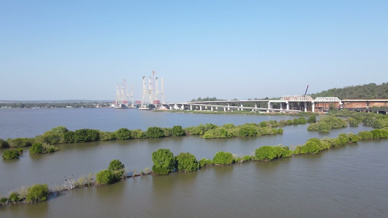 Cortalim Bridge | Drone View of Zuari River | Backwaters | Mangroves | Goa, India
