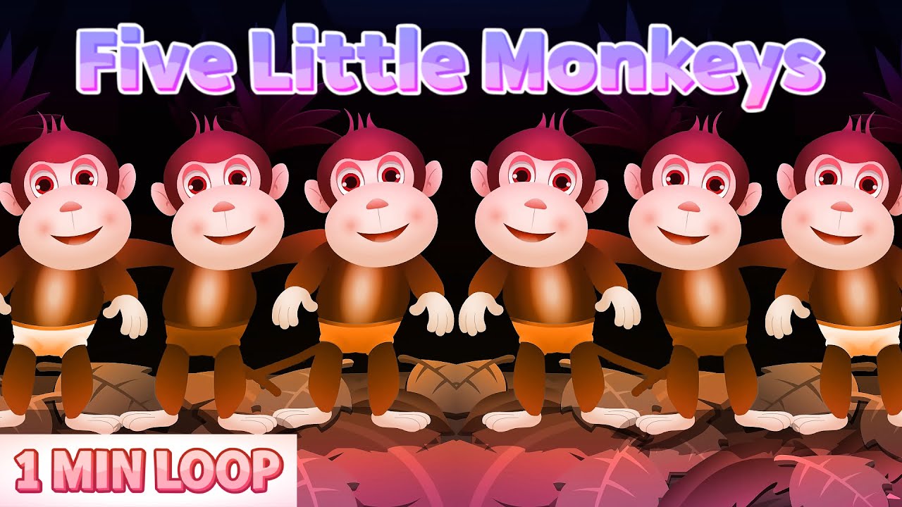Five Little Monkeys Poem Remix 🐵🎵 [1 Min Loop] Animal Nursery Rhyme Kids Fun Songs @FinnyRhymes
