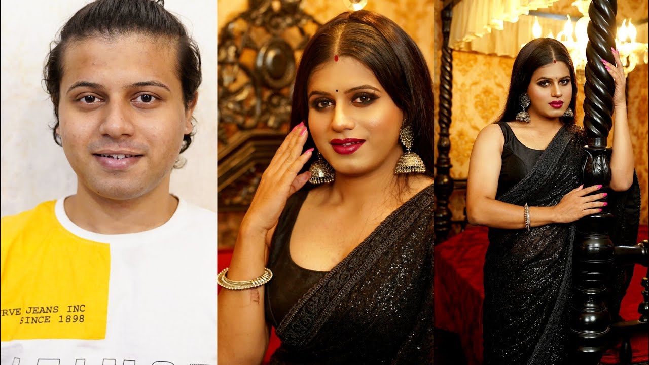 Amazing Male to Female Makeup Tutorial | MtF | Party look | boy to Girl| Saree video | Crossdressing