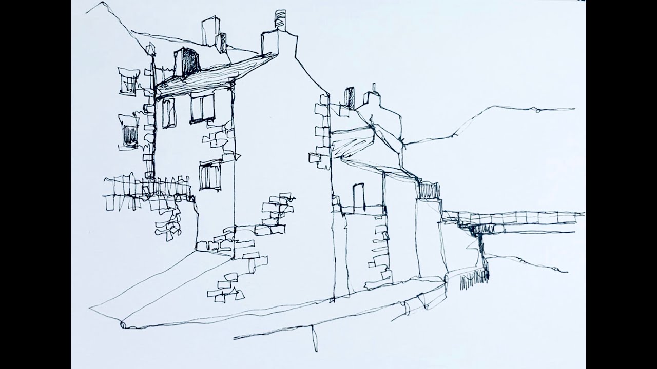 a demo of a loose continuous line drawing of Staithes