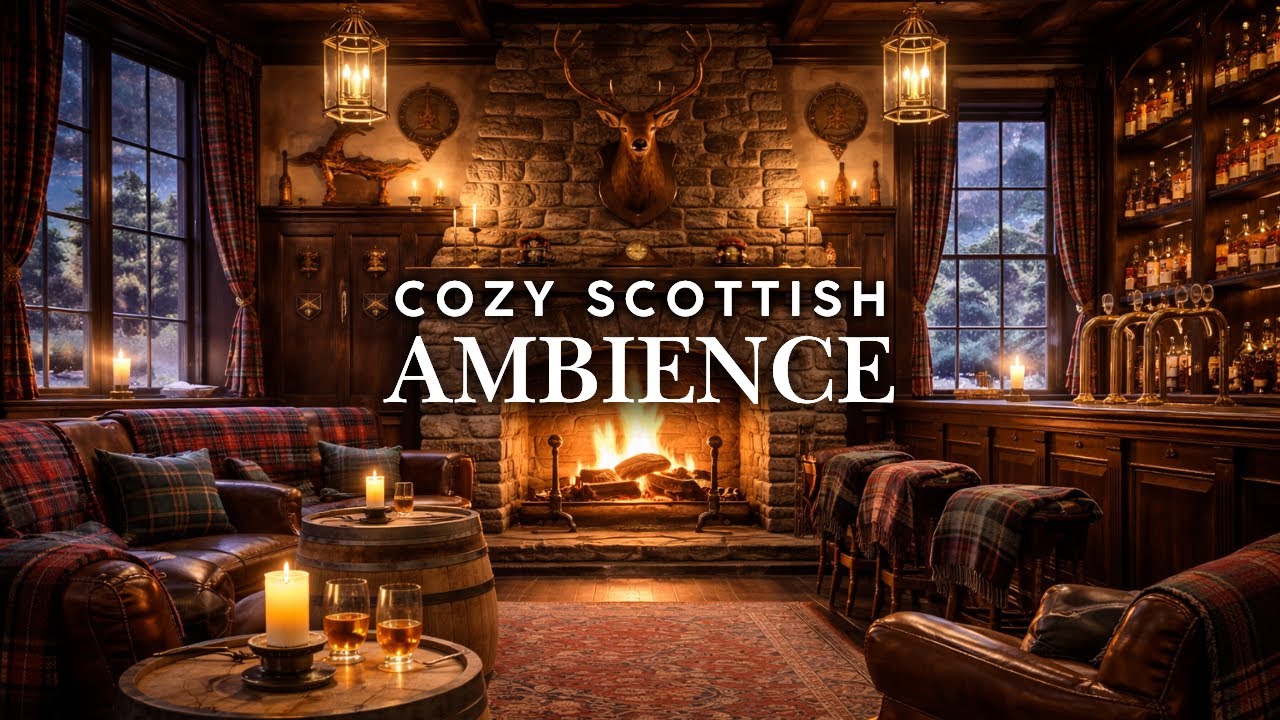Scottish Highland Pub Ambience 🔥 Cozy Fireplace, Bagpipes & Celtic Music for Relaxing