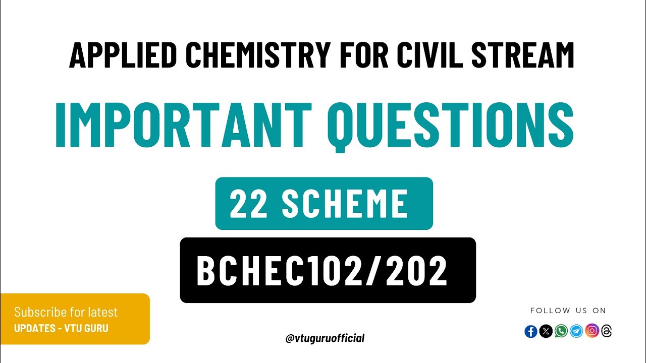 BCHEC102/202 Applied Chemistry for Civil Stream Important Questions | VTU Important Questions