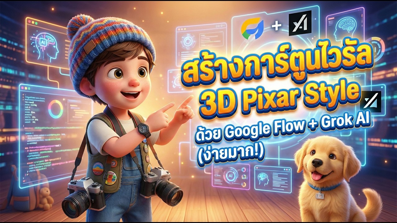 สร้างการ์ตูนไวรัล 3D Pixar Style ด้วย Google Flow + Grok AI (ง่ายมาก!)