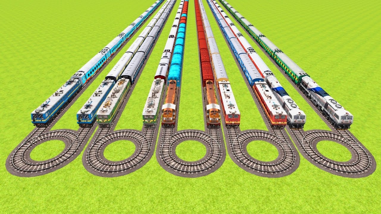 TEN TRAINS VS BATTLE OF FIVE 360° DEGREE ROTATED CIRCLES RAILROAD ▶️ Train Simulator | CrazyRails