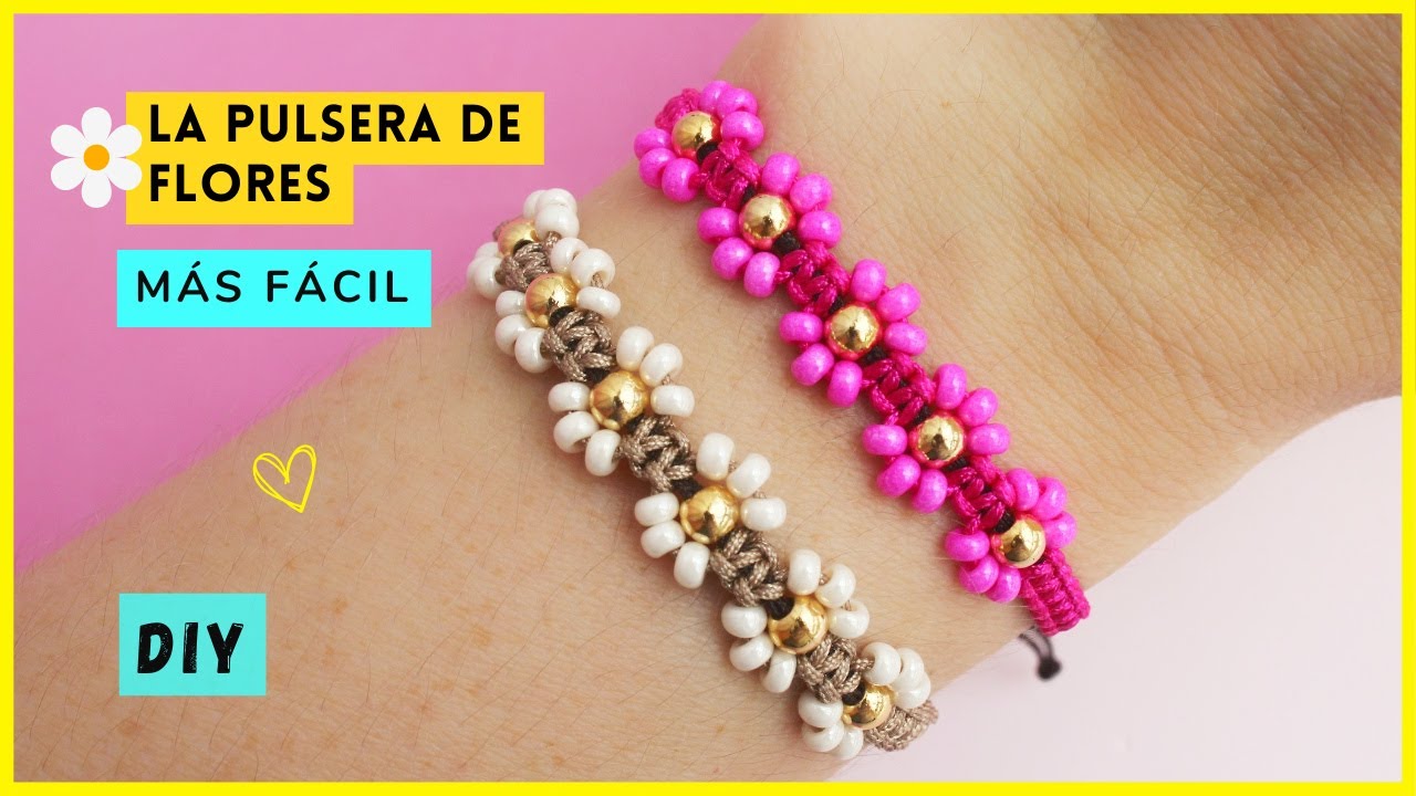 🌟 Pulseras de hilo en macramé con flores de mostacillas súper fáciles  🌼 pulseras para vender #diy