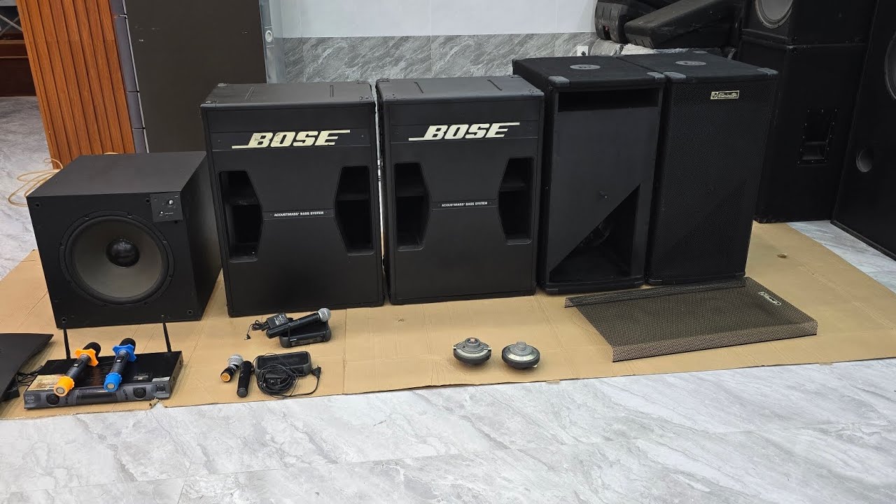 Sub điện jbl 4tấc Canada. Sub hơi bose 302. Sub EV 5tấc.  Micro Shure-BBS. Lh 0966.812.781