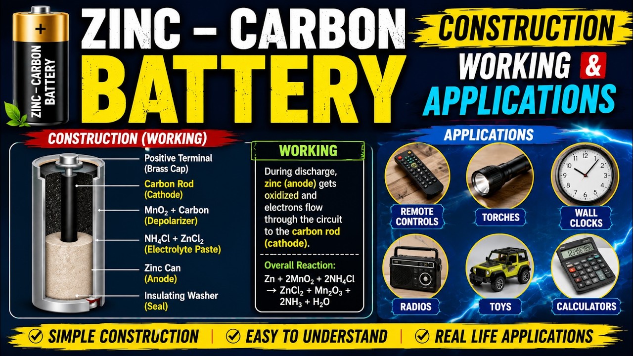 Dry cell/Zn-Carbon battery/Leclanche cell #vishnuthumma #chemistry #engineeringchemistry
