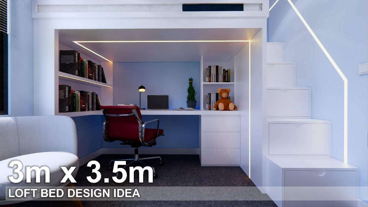 Small bedroom Design | 3m x 3.5 m | Loft Bed Design