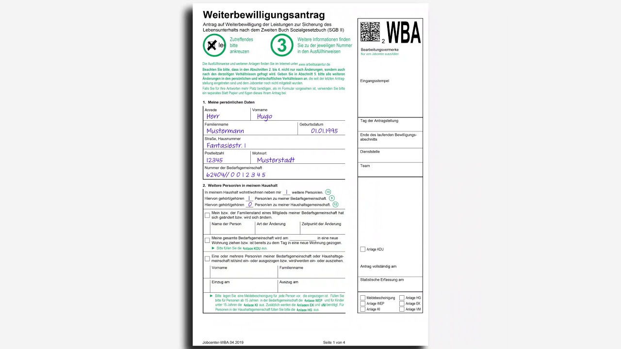 Weiterbewilligungsantrag (WBA) ausfüllen - Jobcenter Rhein-Neckar-Kreis