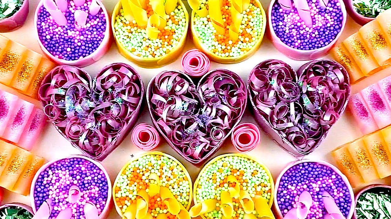 ASMR soap boxes with glitter and starch. Dry soap roses and hearts. Soap cubes. Best asmr no talking