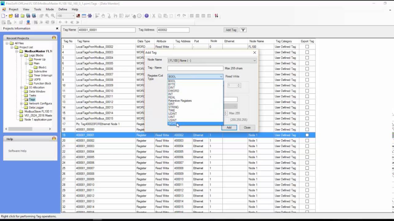 FL100 Modbus Master/Slave Applications
