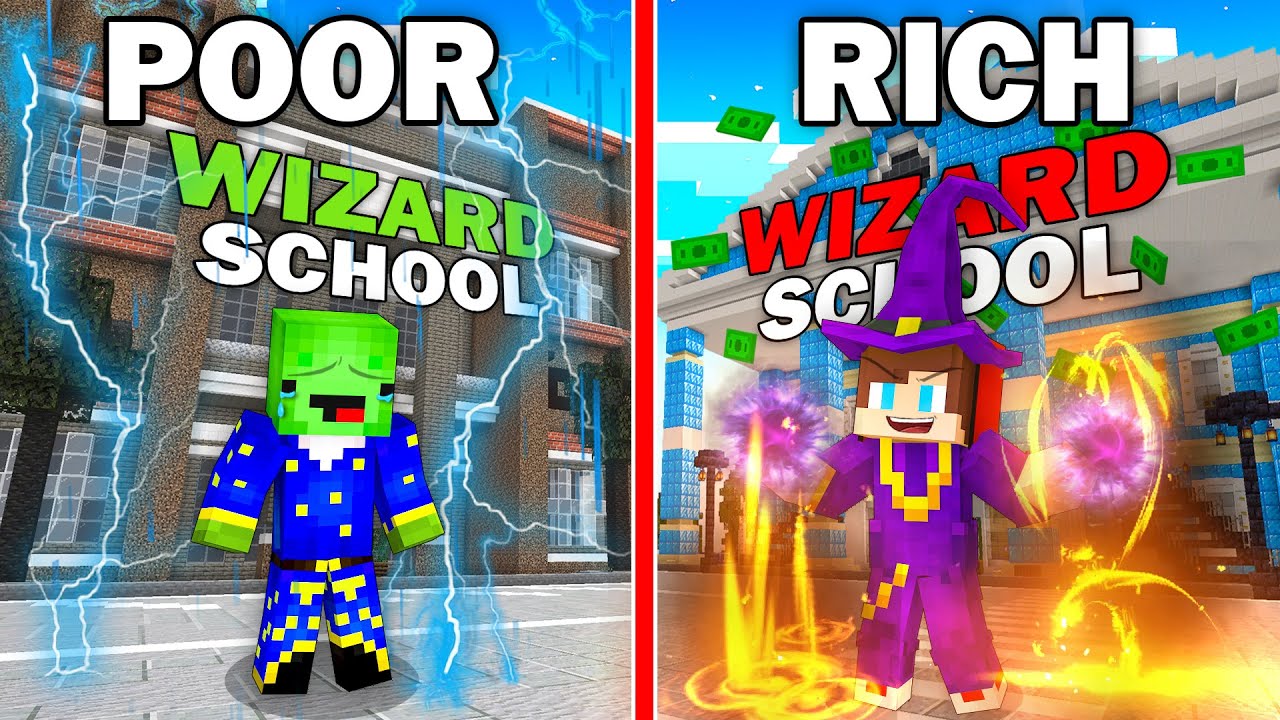 Mikey POOR vs JJ RICH Wizard School Survival Battle in Minecraft ! - Maizen