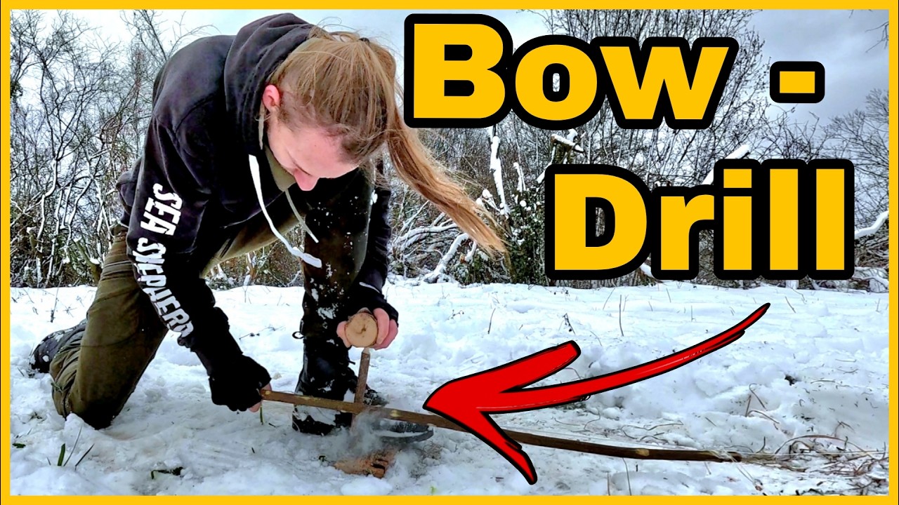 Feuerbohren im Schnee - Bow drill