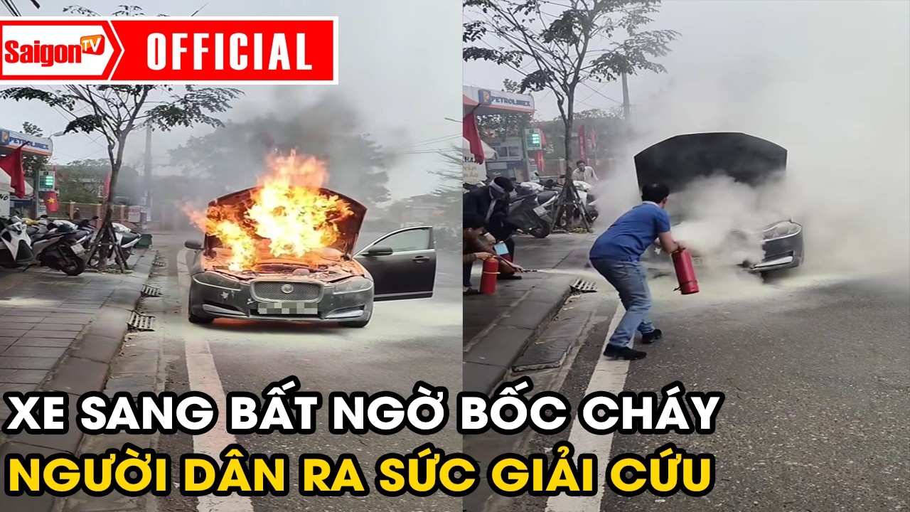 Xe sang bốc cháy dữ dội, người dân dùng hàng chục bình chữa cháy giải cứu  | Tin tức SaigonTV