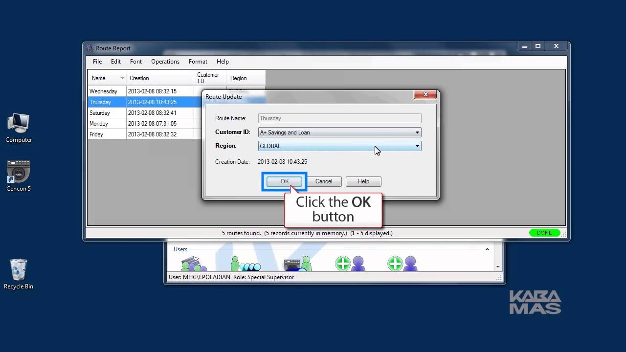 Cencon 5 Software Operation - Route Report