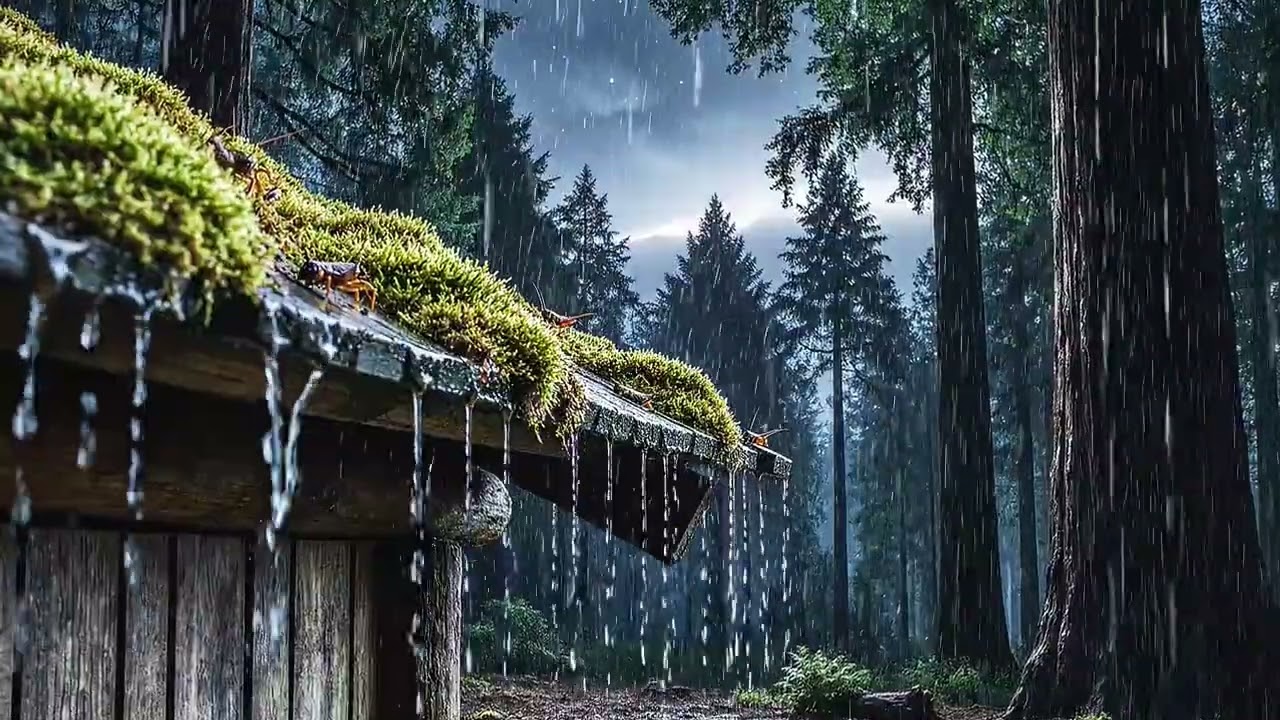 Cozy Cabin in the Woods ASMR: Heavy Rain and Distant Thunder (Cozy Room Ambience)