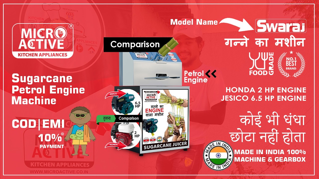 Comparison Swaraj Sugarcane Juicer with Fieldmarshal-Jesico 6.5HP & Honda 2HP Petrol Engine ⚡