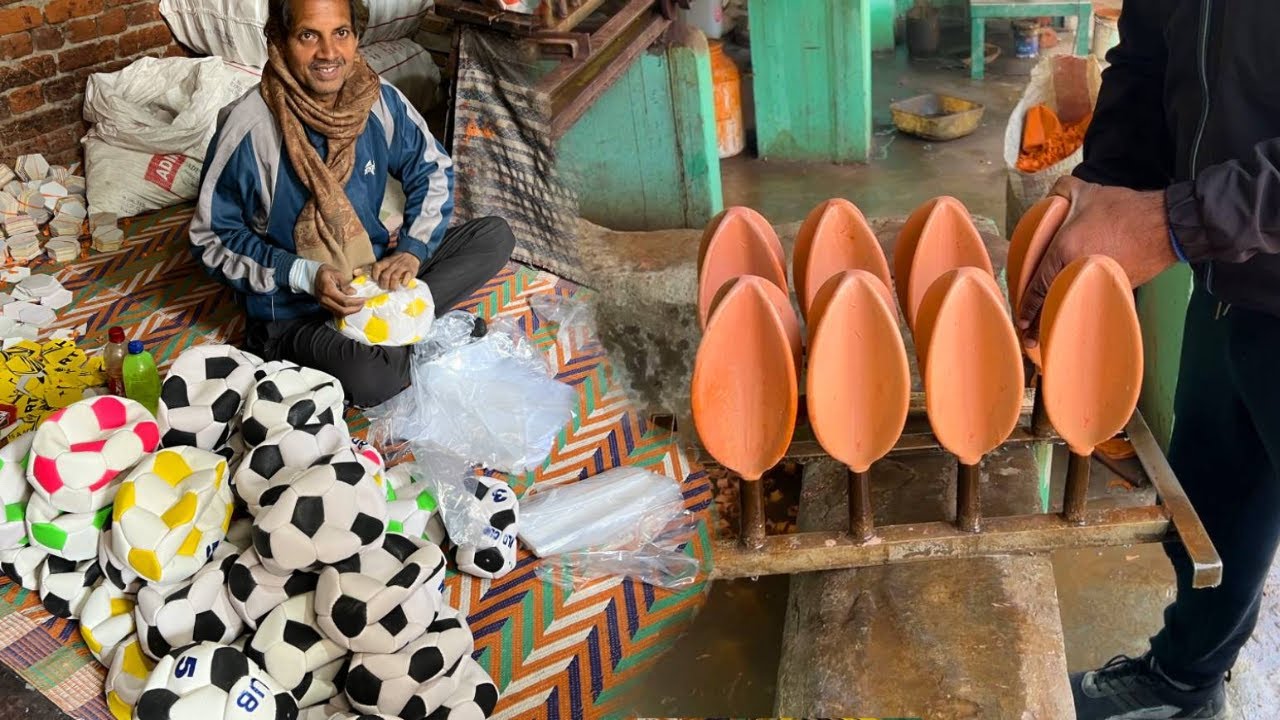 Hand Stitched Football Procedure By Talented Hand. Football Making Factory In India.
