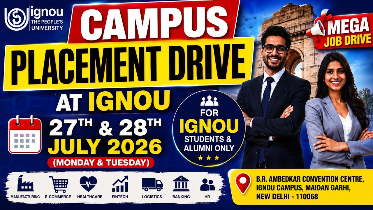 IGNOU Mega Campus Placement Drive 2026 🔥 | 27 & 28 July | #ignou #campus #ignoujob #job #ignouupdate
