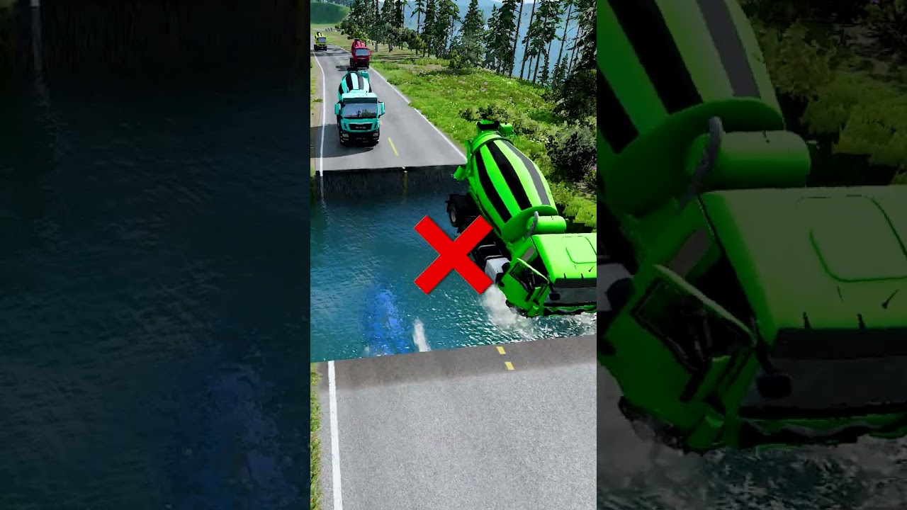 Concrete mixer truck vs water pit #39 | #doublespeedbumps  #carsvswaterpit #carsvsdeepwater