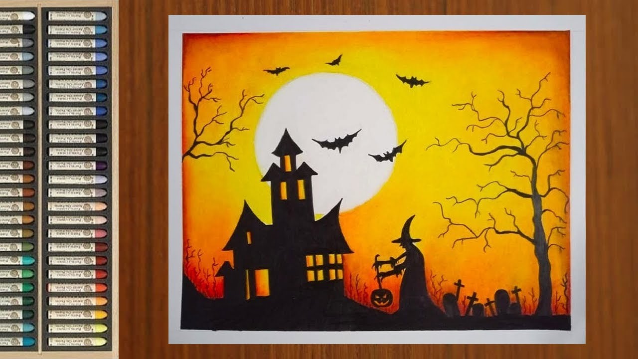 Halloween Drawings with Oil Pastel Step by Step - Easy Halloween Drawings