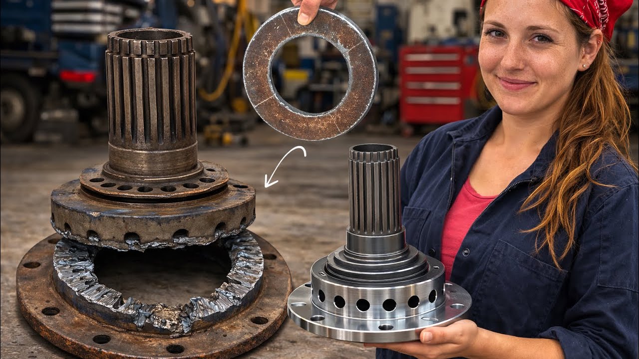 Reattaching a Broken Axle Splined Flange Hub with Limited Tools | Incredible Mechanic Skill