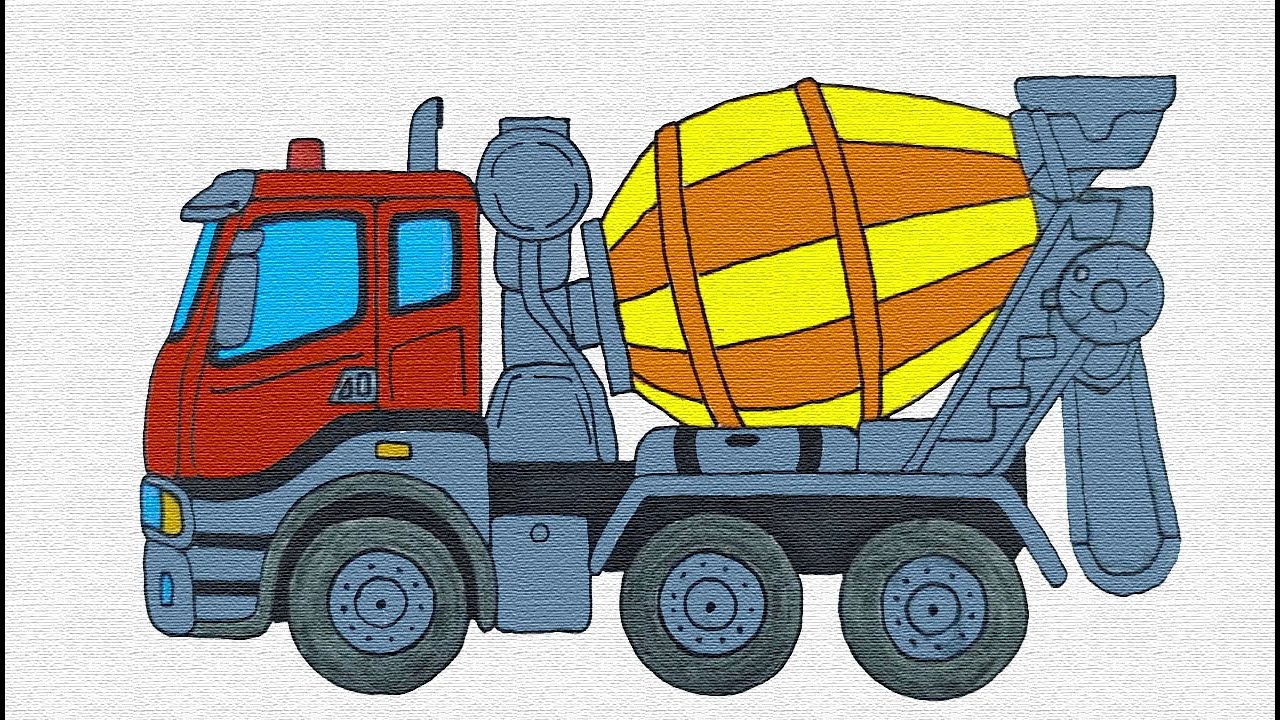 How to easy drawing Concrete Mixer Truck for Kids - Children's Coloring Book with #Paiting #2