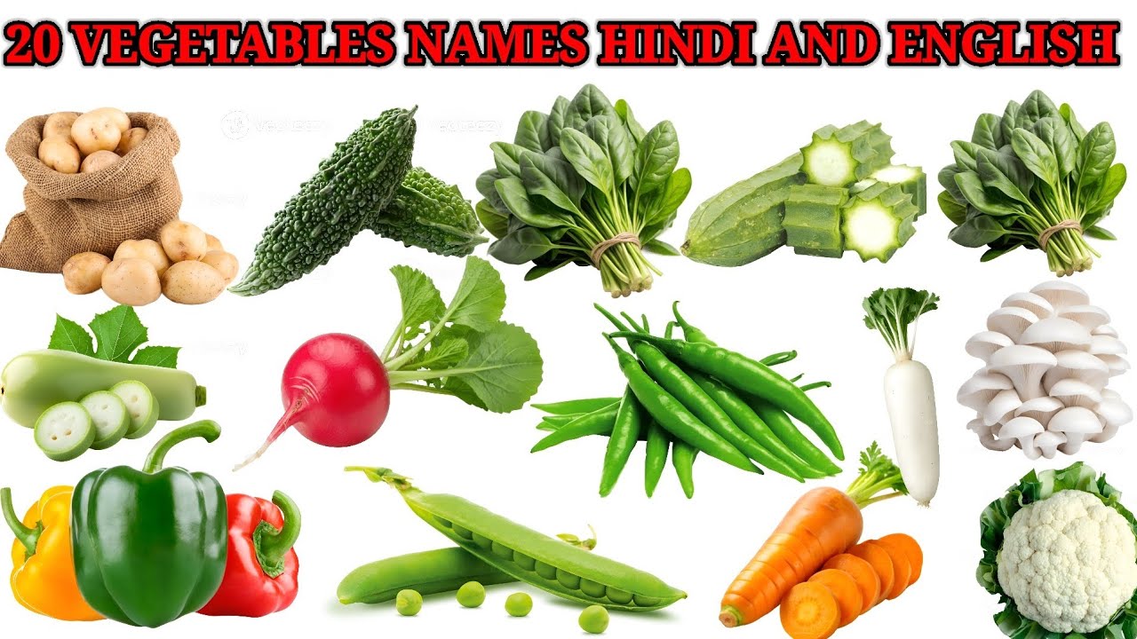 20 सब्जियों के नाम | Vegetable Names in Hindi & English | Vegetables with Pictures & Animation