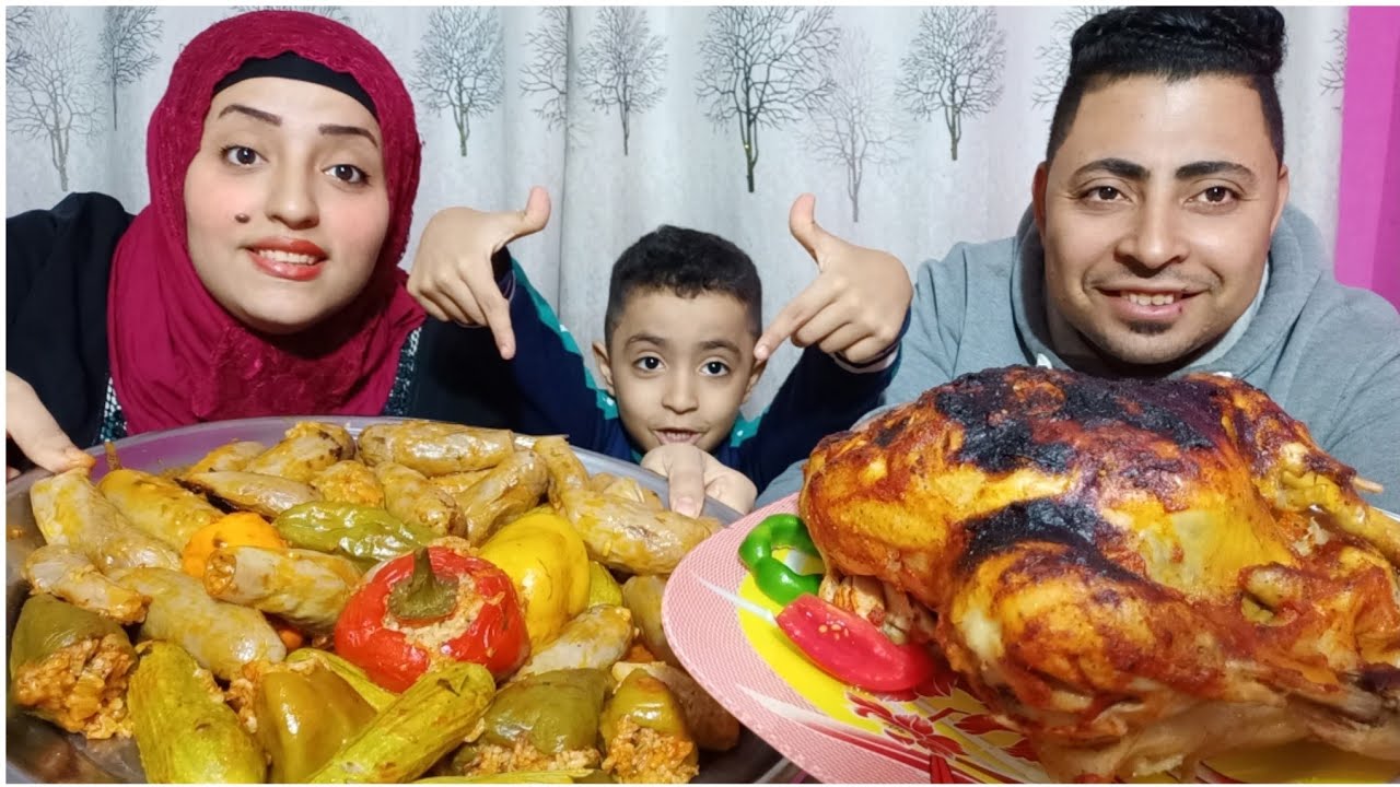 تحدي اكل على فرخه بوزن 3 كيلوا وصينيه المحشي المشكل العملاقه والعقاب سيبك انتا