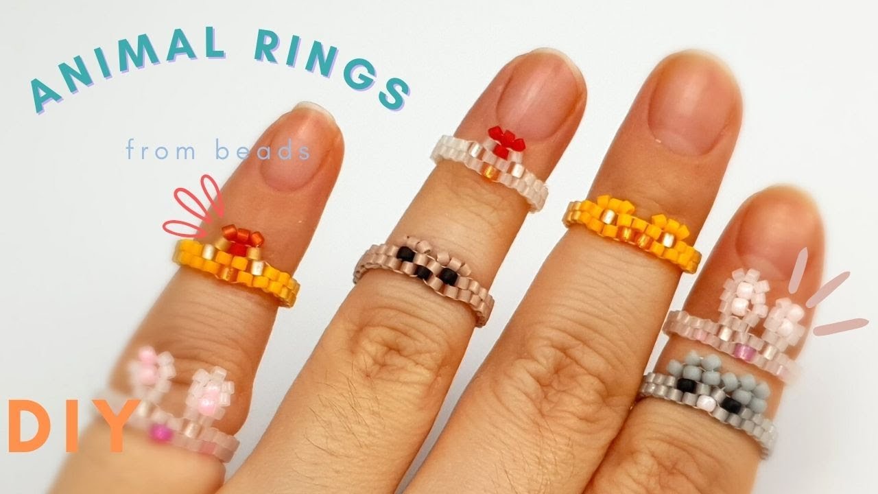 DIY Cute beaded rings| How to make animal rings| Beaded Puppy 🐶, Chicken🐥, Bunny🐰, Duckling🦆, Mouse🐭