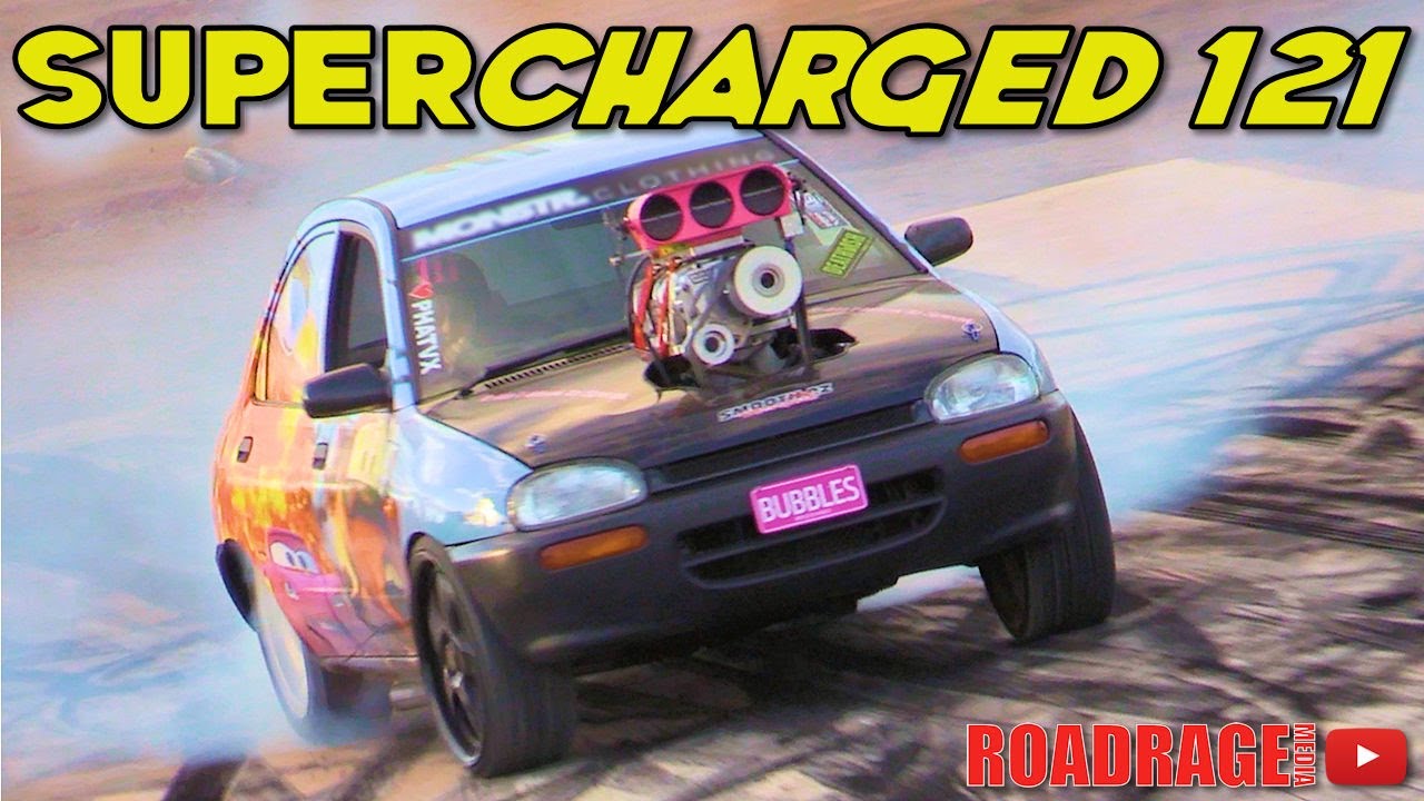 CRAZY! Supercharged LS powered Mazda 121 burnout car