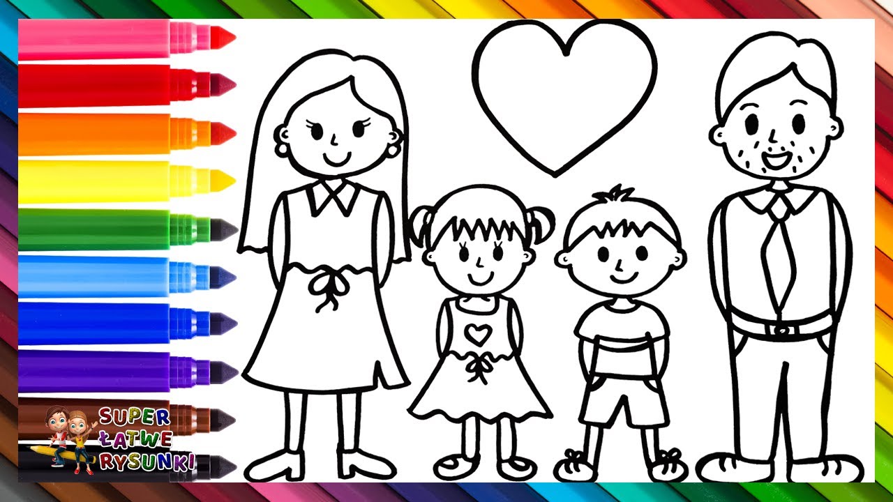 Rysowanie i Kolorowanie Rodziny 👩👨👧👦👶🐶🌈 Rysunki Dla Dzieci