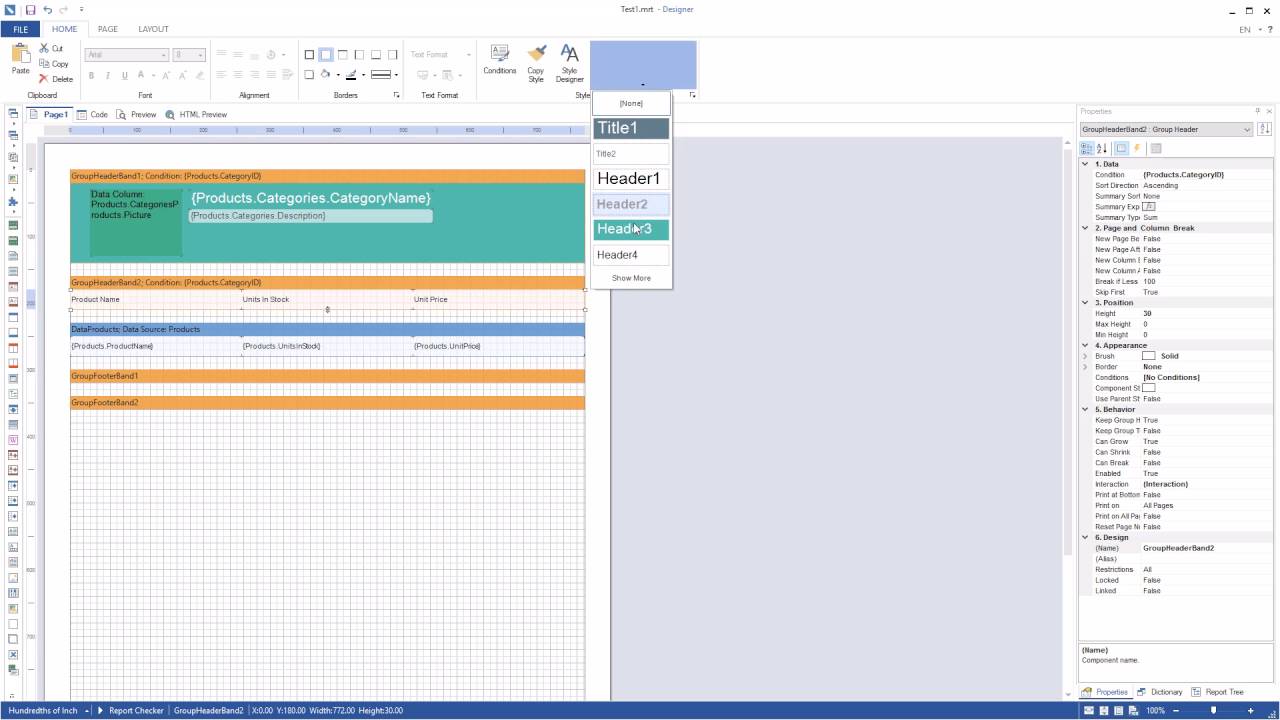 WinForms Reporting Tool: Creating Report with Groups and Collapsing - [Shot on version 2016.2]