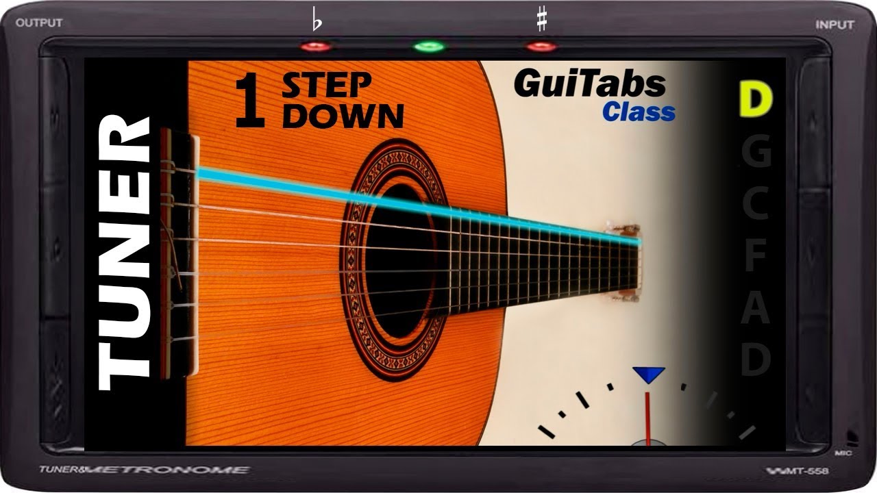 GUITAR TUNER 🎸📟 - 1 STEP DOWN / Classical Guitar - D Standard = D G C F A D / GuiTuners 🎸
