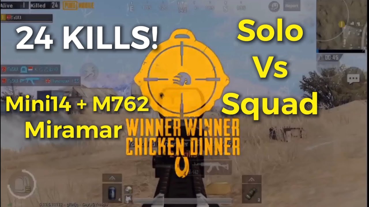 24 KILLS | Solo Vs Squad | Mini14 + M762 | Miramar | Pubg Mobile