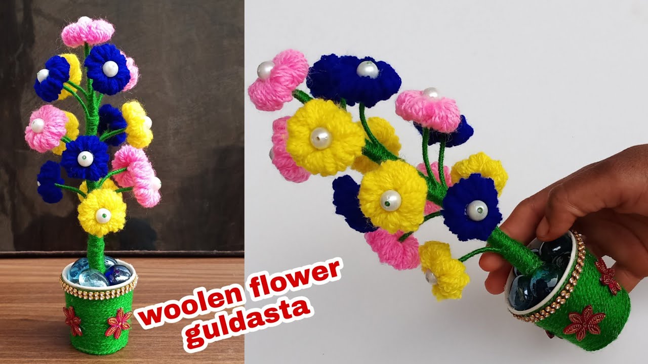 wool flower guldasta/Home decoration ideas/Woolen craft/Art and craft/ Wool flower/Guldasta /👌👌👌