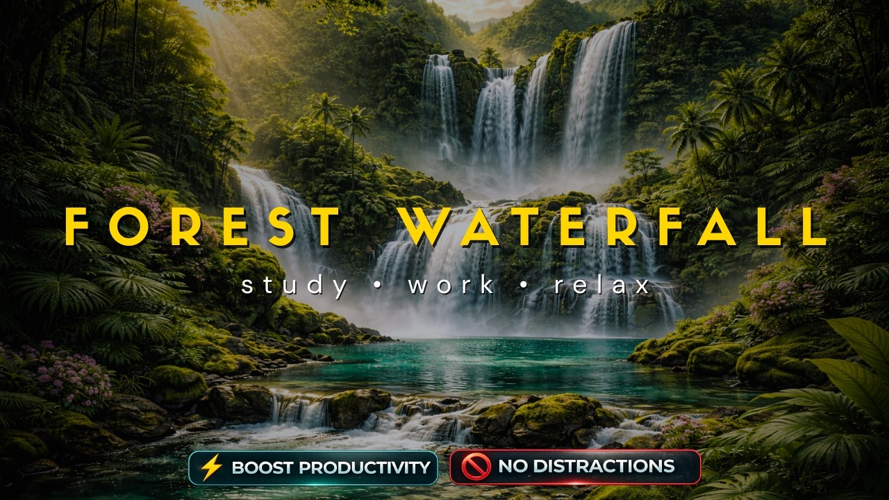 FOCUS MUSIC FOR WORK & STUDYING – TRANQUIL FOREST WATERFALL AMBIENCE FOR CONCENTRATION
