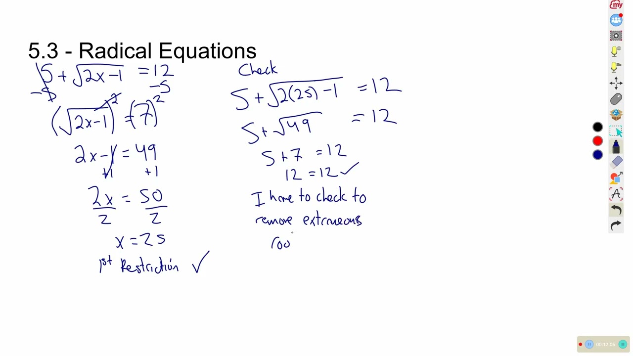 Math 20-1 Radicals Lesson 4 - Solving Radical Equations