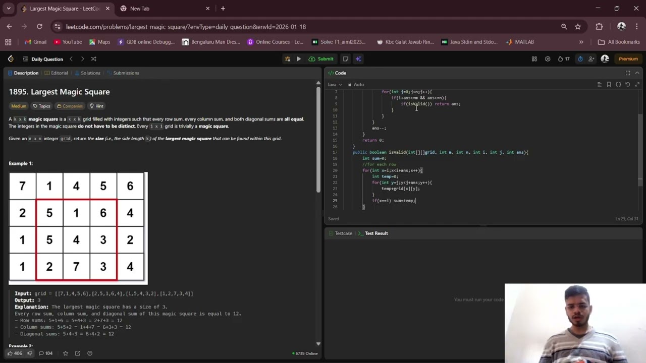 LeetCode Problem 1895 | Largest Magic Square (18-01-2026) | Easy Solution
